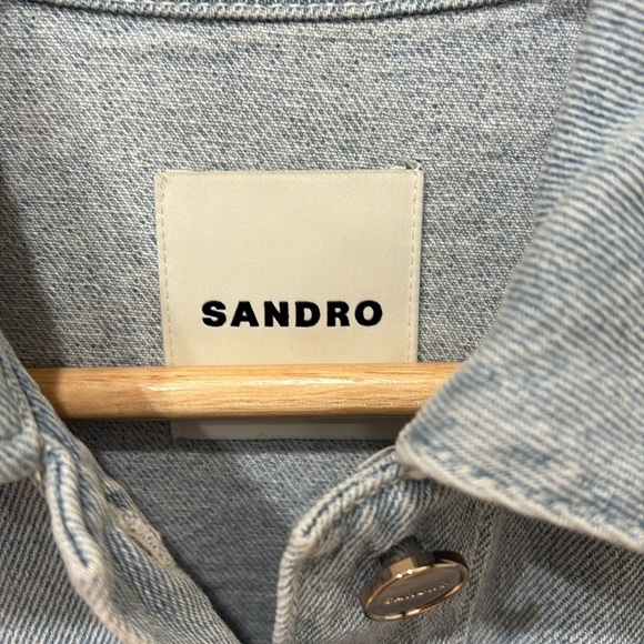 ⭐️SANDRO Houndstooth denim-paneled stretch-knit shirt jacket—GORGEOUS!! Size 2 - Picture 6 of 13